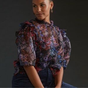 Anthropologie Maeve Puff-Sleeved Organza Blouse in 2X